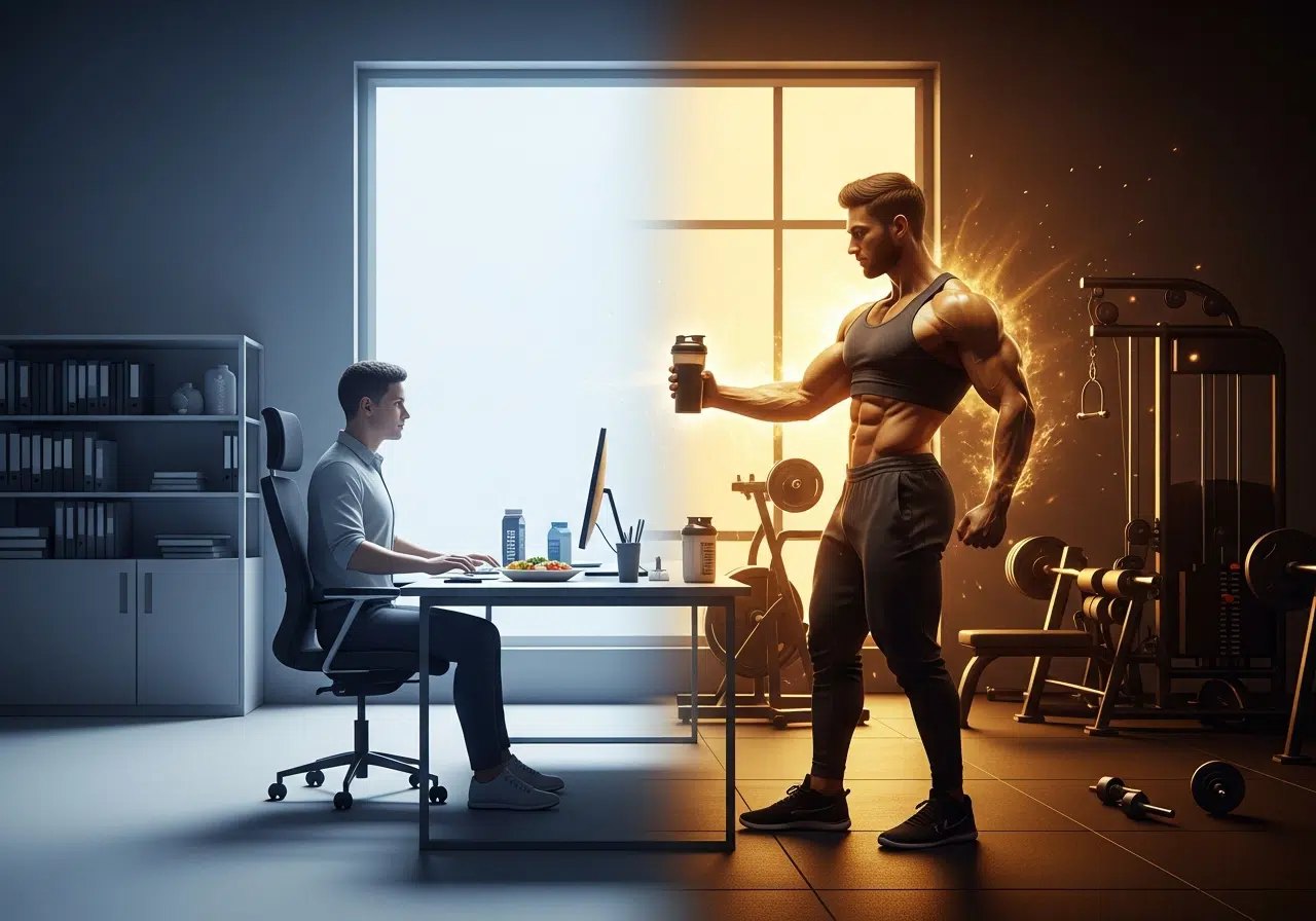 Ilustración conceptual que compara la ingesta de proteína para un estilo de vida sedentario versus un atleta en entrenamiento.